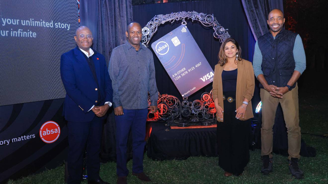 Absa Bank Kenya Consumer Banking Director Moses Muthui, MD Abdi Mohamed, Director Affluent Banking, Seema de Souza and Visa East Africa Vice President and General Manager Chad Pollock during the launch of Absa Visa Infinite Card. PHOTO/COURTESY